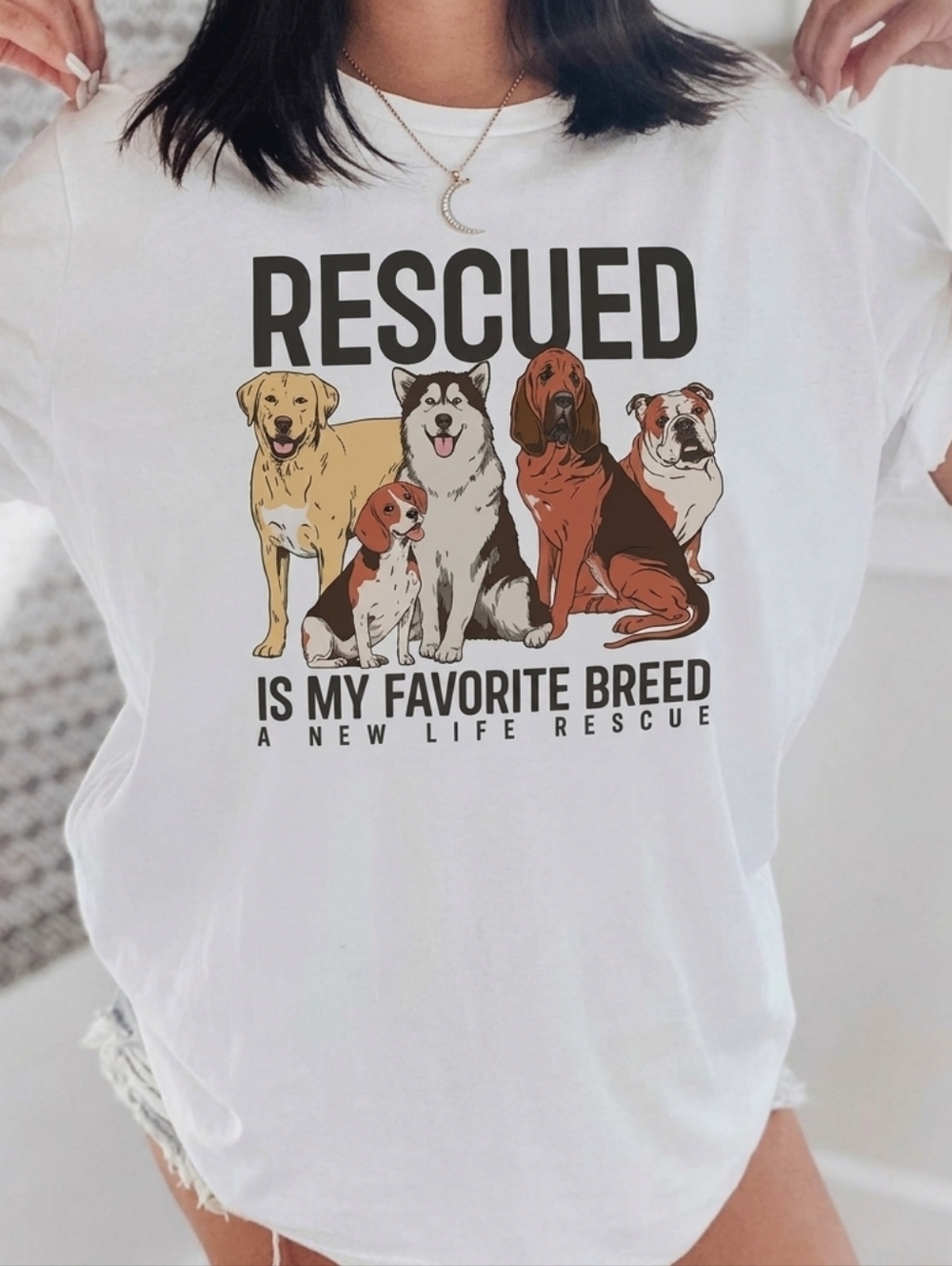Vintage Rescued Is My Favorite Breed Short Sleeve Oversized Tee